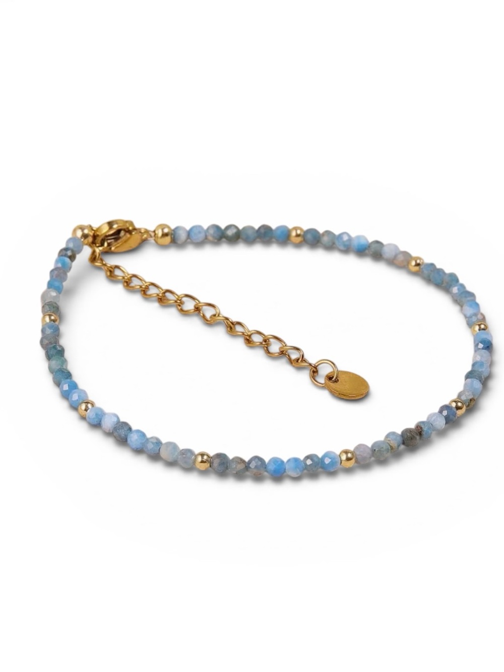 Romantic 18k Gold-Plated Blue Apatite Beaded Bracelet. New.